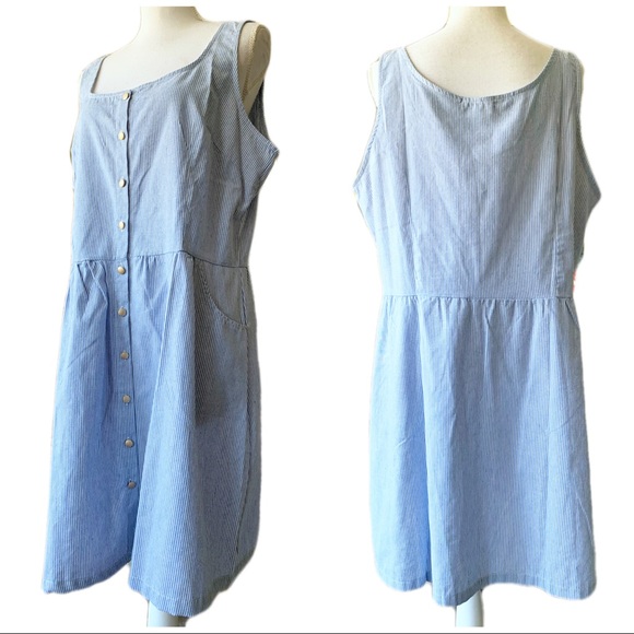 Sucrefas Blue Pinstripe Button front skater dress - Picture 4 of 10